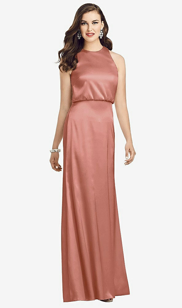 Front View - Desert Rose Sleeveless Blouson Bodice Trumpet Gown