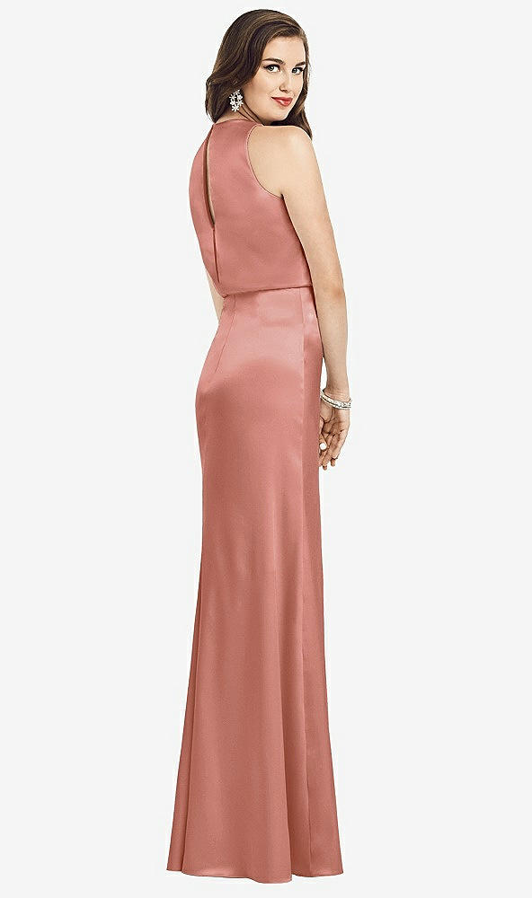 Back View - Desert Rose Sleeveless Blouson Bodice Trumpet Gown