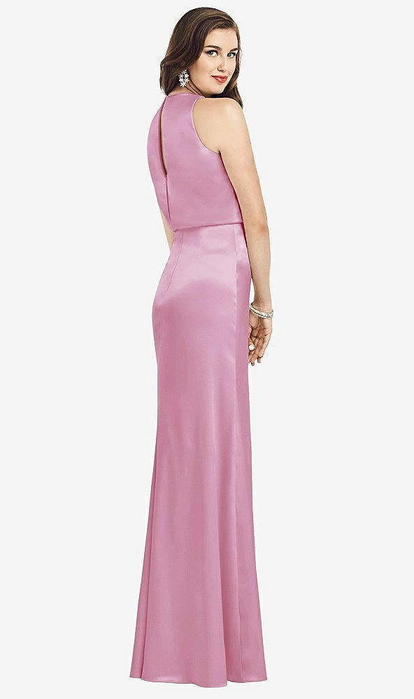 Back View - Powder Pink Sleeveless Blouson Bodice Trumpet Gown