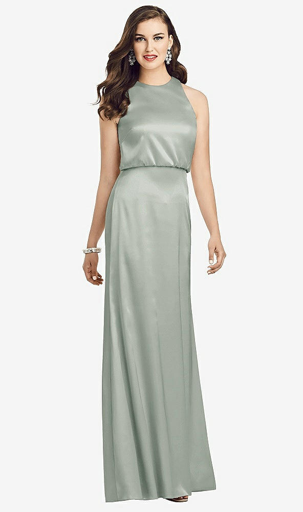 Front View - Willow Green Sleeveless Blouson Bodice Trumpet Gown