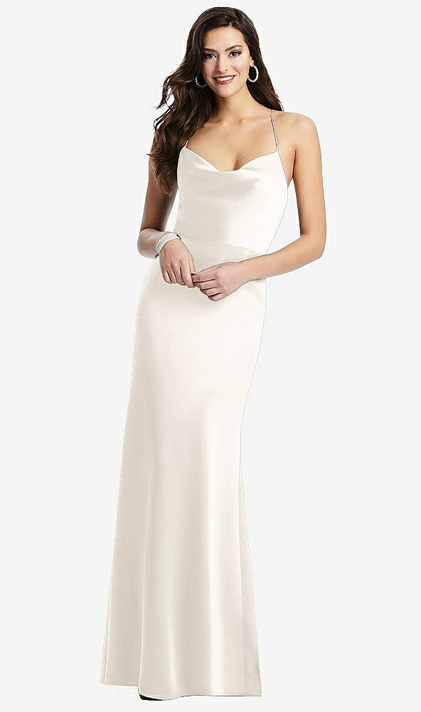 Front View - Ivory Cowl-Neck Criss Cross Back Slip Dress