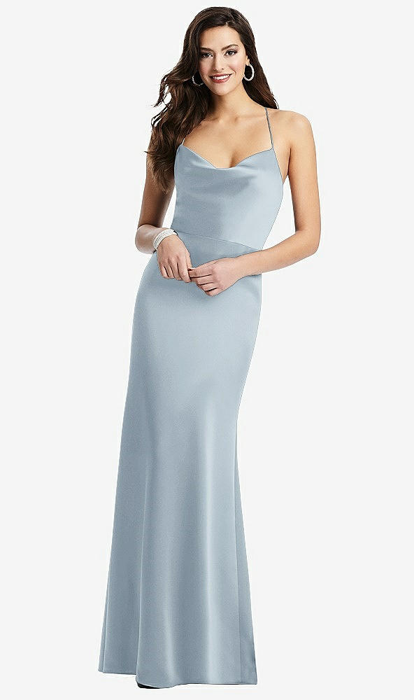 Front View - Mist Cowl-Neck Criss Cross Back Slip Dress