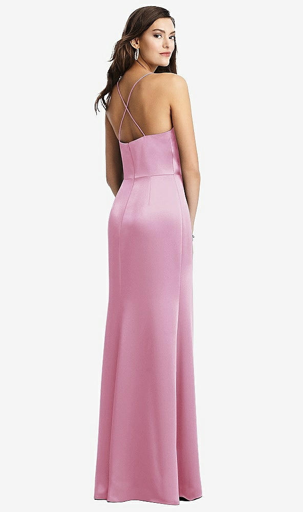 Back View - Powder Pink Cowl-Neck Criss Cross Back Slip Dress