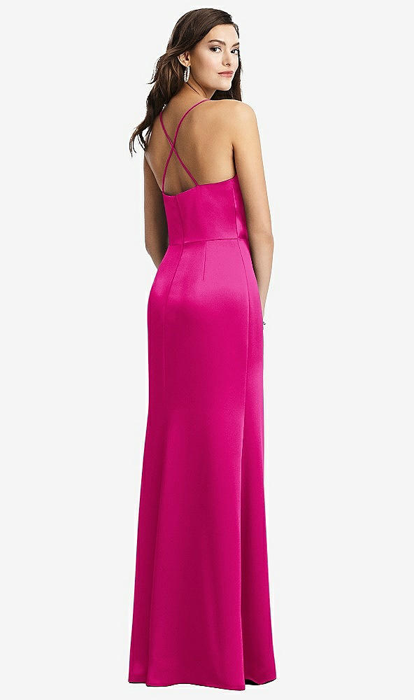 Back View - Think Pink Cowl-Neck Criss Cross Back Slip Dress