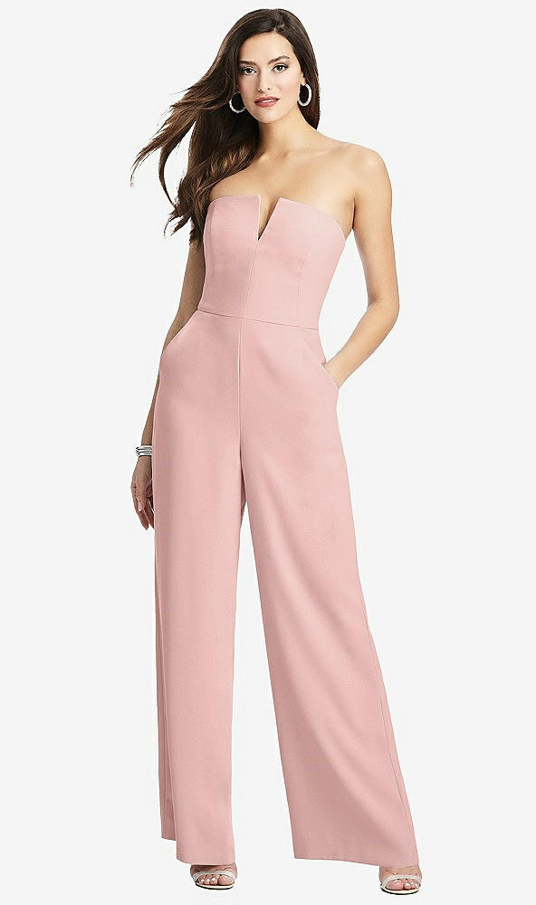 Front View - Rose Strapless Notch Crepe Jumpsuit with Pockets