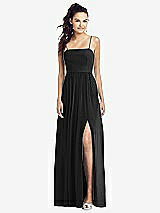 Front View Thumbnail - Black Slim Spaghetti Strap Chiffon Dress with Front Slit 