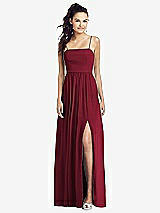 Front View Thumbnail - Burgundy Slim Spaghetti Strap Chiffon Dress with Front Slit 