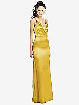 Front View Thumbnail - Marigold Slim Spaghetti Strap Wrap Bodice Trumpet Gown