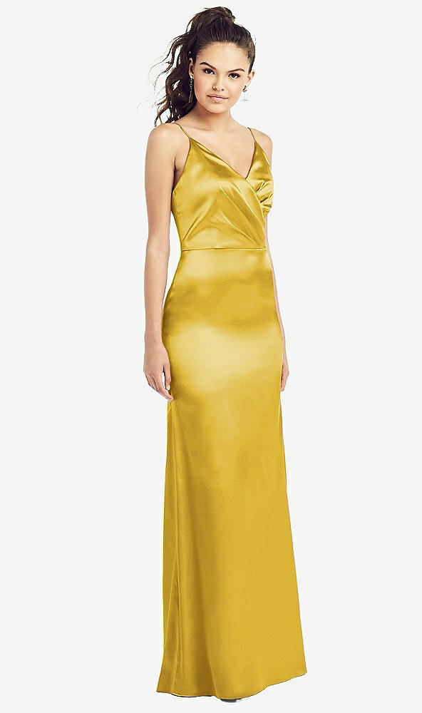 Front View - Marigold Slim Spaghetti Strap Wrap Bodice Trumpet Gown