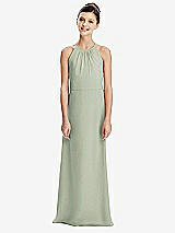 Rear View Thumbnail - Celadon Shirred Jewel Neck Chiffon Juniors Dress