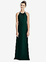 Rear View Thumbnail - Evergreen Shirred Jewel Neck Chiffon Juniors Dress