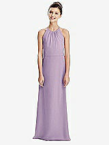 Rear View Thumbnail - Pale Purple Shirred Jewel Neck Chiffon Juniors Dress