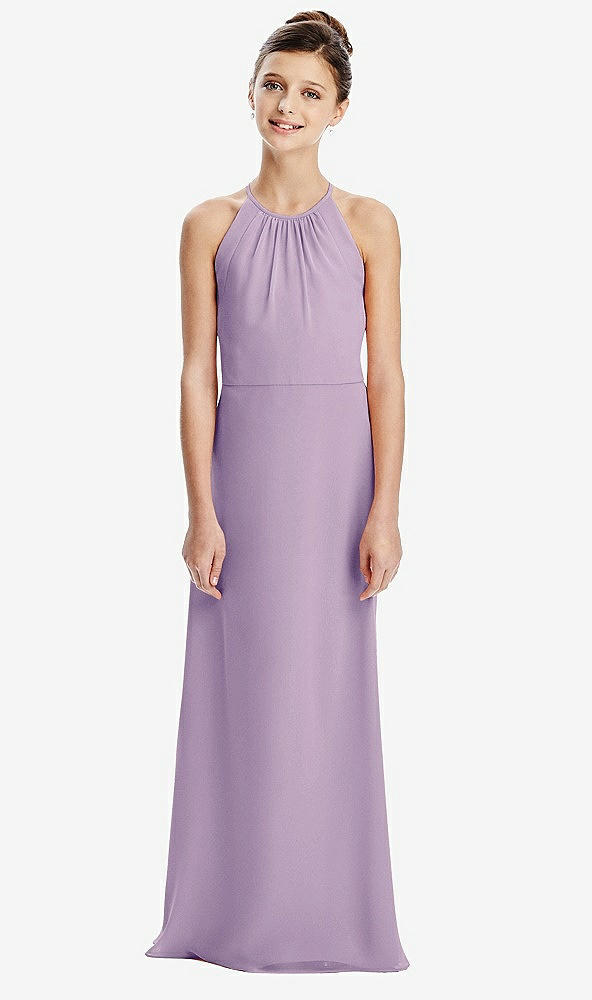 Back View - Pale Purple Shirred Jewel Neck Chiffon Juniors Dress