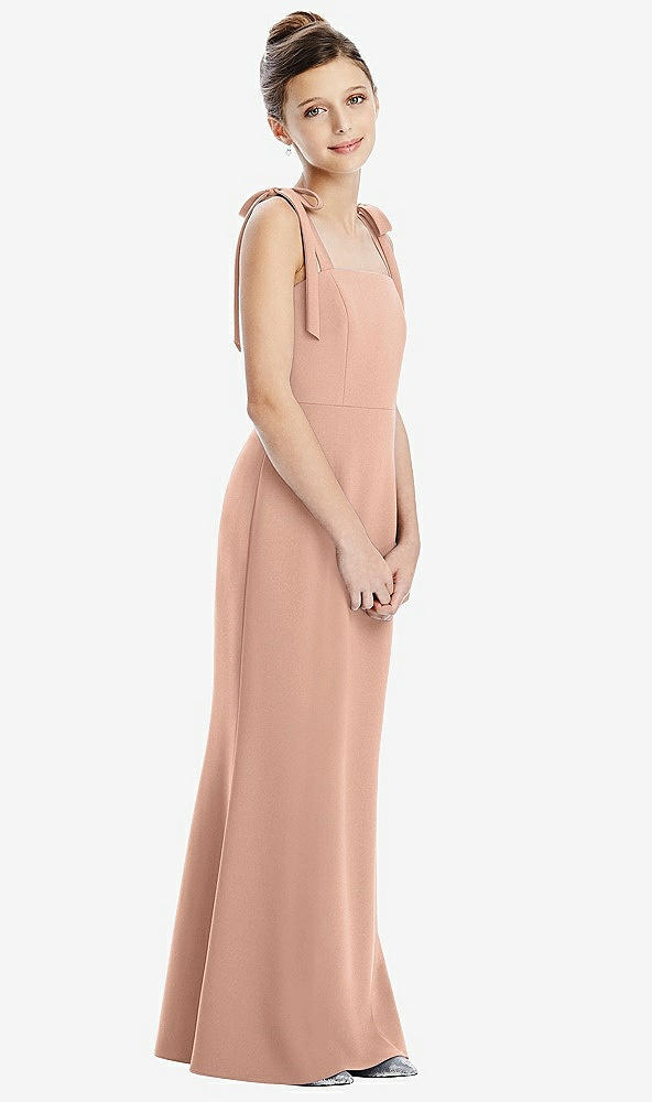 Front View - Pale Peach Flat Tie-Shoulder Juniors Dress with Trumpet Skirt