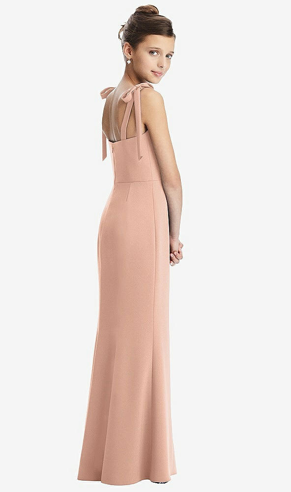 Back View - Pale Peach Flat Tie-Shoulder Juniors Dress with Trumpet Skirt