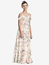 Front View Thumbnail - Blush Garden Draped Cold Shoulder Chiffon Juniors Dress