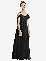 Front View Thumbnail - Black Draped Cold Shoulder Chiffon Juniors Dress