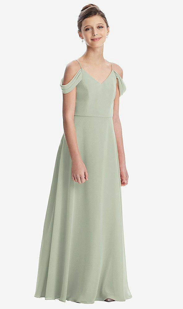 Front View - Celadon Draped Cold Shoulder Chiffon Juniors Dress