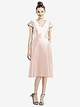 Front View Thumbnail - Blush Cap Sleeve V-Neck Satin Midi Dress with Pockets