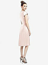 Rear View Thumbnail - Blush Cap Sleeve V-Neck Satin Midi Dress with Pockets