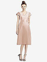 Front View Thumbnail - Cameo Cap Sleeve V-Neck Satin Midi Dress with Pockets