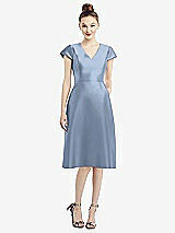 Front View Thumbnail - Cloudy Cap Sleeve V-Neck Satin Midi Dress with Pockets