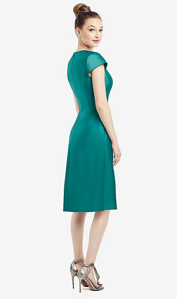 Back View - Jade Cap Sleeve V-Neck Satin Midi Dress with Pockets