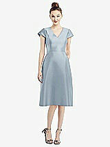 Front View Thumbnail - Mist Cap Sleeve V-Neck Satin Midi Dress with Pockets