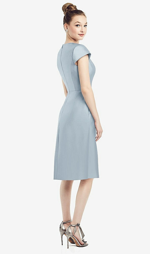 Back View - Mist Cap Sleeve V-Neck Satin Midi Dress with Pockets