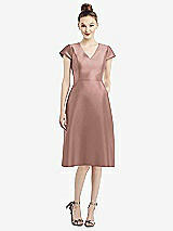 Front View Thumbnail - Neu Nude Cap Sleeve V-Neck Satin Midi Dress with Pockets