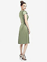 Rear View Thumbnail - Sage Cap Sleeve V-Neck Satin Midi Dress with Pockets