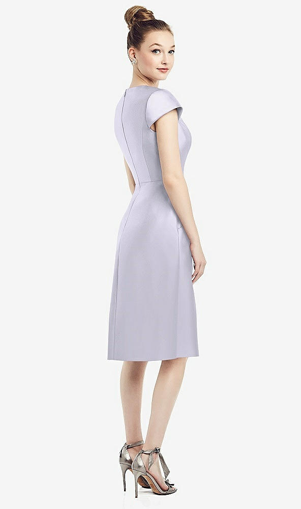 Back View - Silver Dove Cap Sleeve V-Neck Satin Midi Dress with Pockets