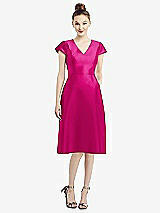 Front View Thumbnail - Think Pink Cap Sleeve V-Neck Satin Midi Dress with Pockets