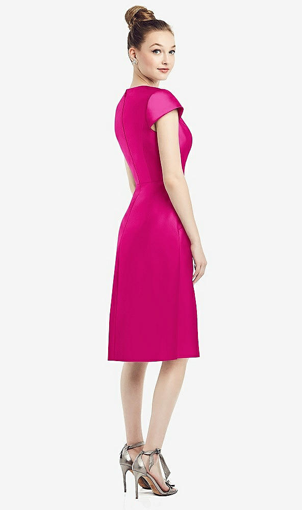 Back View - Think Pink Cap Sleeve V-Neck Satin Midi Dress with Pockets