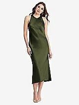 Front View Thumbnail - Olive Green Tie Neck Cutout Midi Tank Dress - Lou