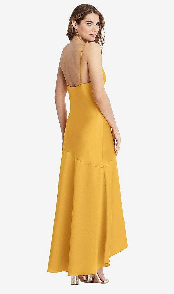 Back View - NYC Yellow Asymmetrical Drop Waist High-Low Slip Dress - Devon