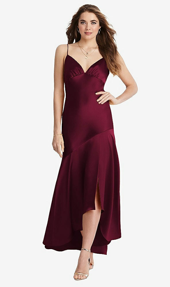 Front View - Cabernet Asymmetrical Drop Waist High-Low Slip Dress - Devon