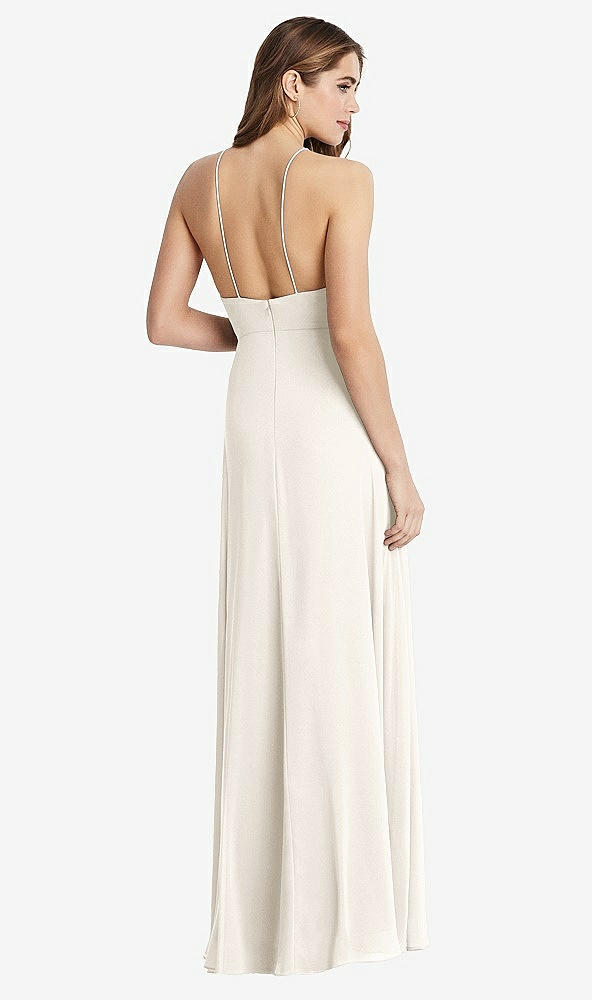 Back View - Ivory High Neck Chiffon Maxi Dress with Front Slit - Lela