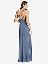 Rear View Thumbnail - Larkspur Blue High Neck Chiffon Maxi Dress with Front Slit - Lela