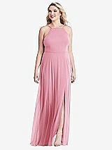 Alt View 1 Thumbnail - Peony Pink High Neck Chiffon Maxi Dress with Front Slit - Lela