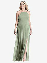 Alt View 1 Thumbnail - Sage High Neck Chiffon Maxi Dress with Front Slit - Lela