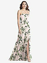 Front View Thumbnail - Palm Beach Print Square Neck Chiffon Maxi Dress with Front Slit - Elliott