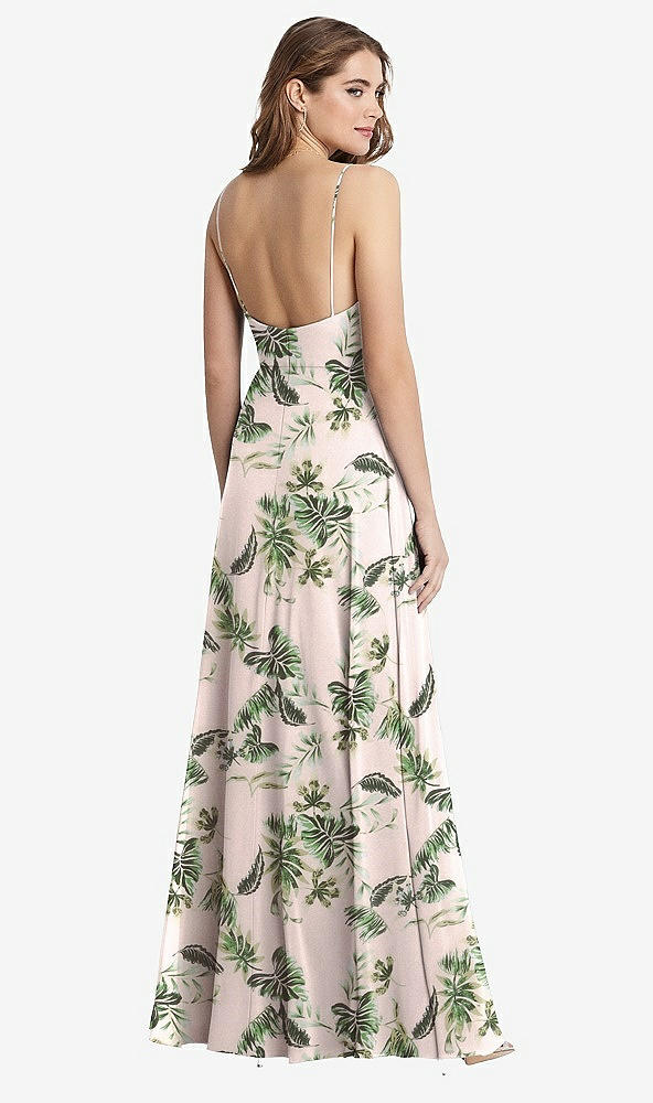 Back View - Palm Beach Print Square Neck Chiffon Maxi Dress with Front Slit - Elliott