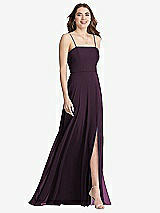 Front View Thumbnail - Aubergine Square Neck Chiffon Maxi Dress with Front Slit - Elliott