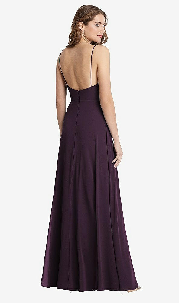 Back View - Aubergine Square Neck Chiffon Maxi Dress with Front Slit - Elliott