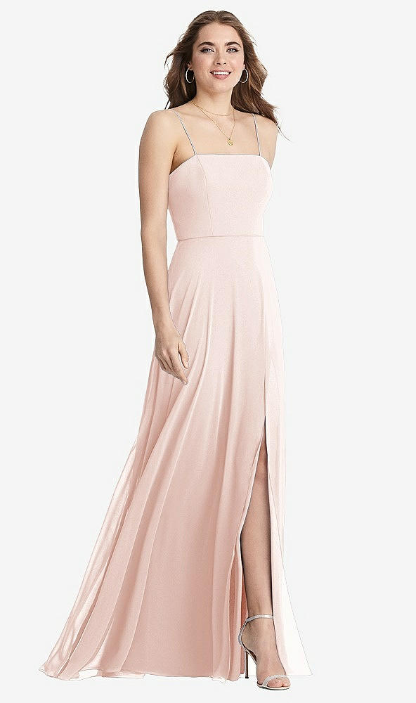 Front View - Blush Square Neck Chiffon Maxi Dress with Front Slit - Elliott