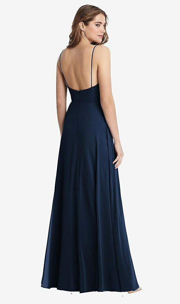 Back View - Midnight Navy Square Neck Chiffon Maxi Dress with Front Slit - Elliott