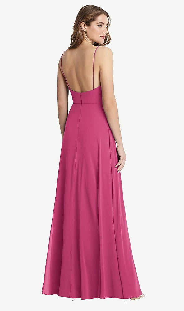 Back View - Tea Rose Square Neck Chiffon Maxi Dress with Front Slit - Elliott