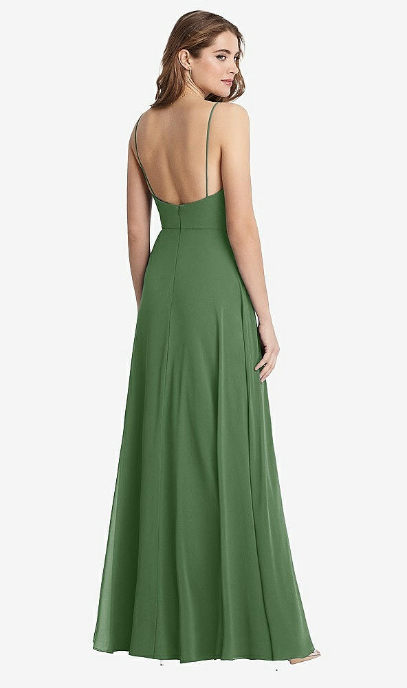 Back View - Vineyard Green Square Neck Chiffon Maxi Dress with Front Slit - Elliott