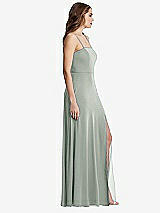 Side View Thumbnail - Willow Green Square Neck Chiffon Maxi Dress with Front Slit - Elliott